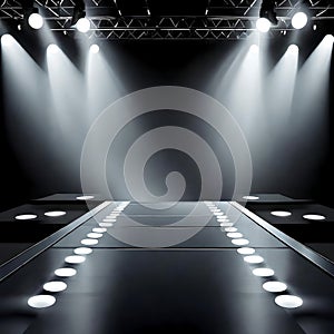 Long and empty catwalk with spotlights - ai generated image