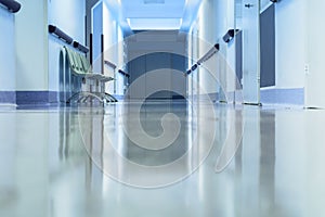 Long empty hallway in hospital