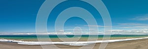 Long and empty ocean coast beach panoramic view background