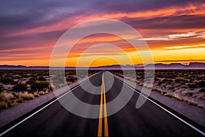 A long, empty Texas highway stretching through the desert with a dramatic sky overhead
