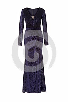 Long evening dress on white background