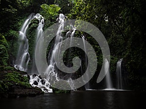 Long exposure of Banyu Wana Amertha Amerta waterfall air terjun in Wanagiri Buleleng northern Bali Indonesia