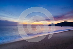 Long exposure beach shot at sunset in Brazilian seacoast