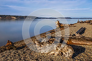 Long exposure beach view of Sequalitchew Creek Trail.