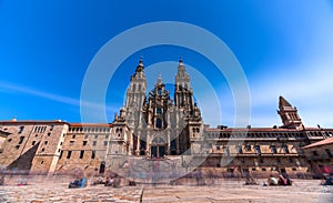 Long exposure of blurred of pilgrims in Obradoiro plaza photo