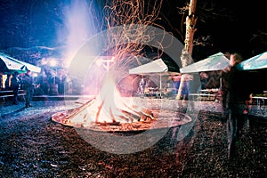 Long exposure of bonfire at night