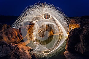 Long exposure capture of Burning steel wool