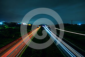 Long exposure of car light trails on a national motorway