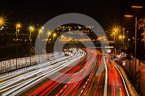 Long exposure of cars in the night photo