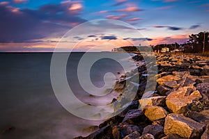 Long exposure on the Chesapeake Bay at sunset, in Tilghman Island, Maryland.