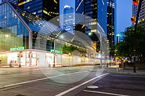 Long exposure of a CTrain on 7th Avenue