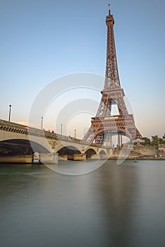 Long Exposure of Eiffel Tower and Seine River at sunset