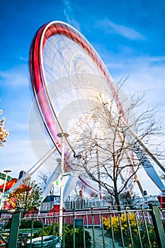 Long exposure of the Ferris wheel in Navy Park, Chicago.