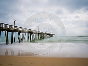 Long exposure of the fishing pier and Atlantic Ocean, in Virginia Beach, Virginia.