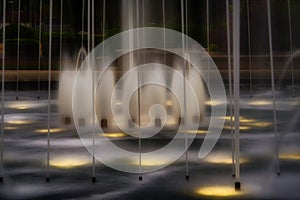 A long exposure of a fountain at night.