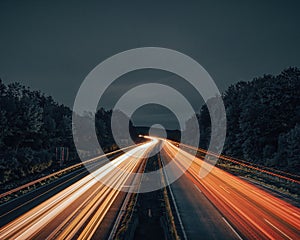 Long exposure of a freeway in Germany at night.