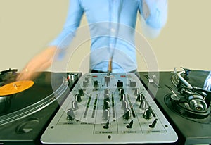Long exposure of funky female dj