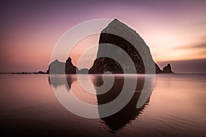 Long exposure of Haystack Rock at Sunset