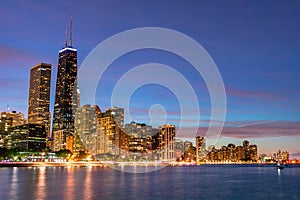 Chicago Evening Skyline with Lake Shore Drive