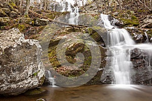 Long exposure image of the Dark Hallow Falls in Shenandoah National Park in autumn