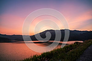 Long exposure image of Dramatic sky in sunset or sunrise scenery background