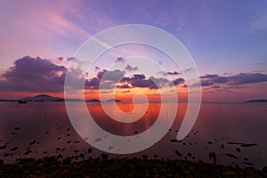 Long exposure image of dramatic sunset or sunrise,sky clouds over tropical sea.