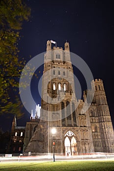 Long exposure Image of illuminated Ely cathedral at night