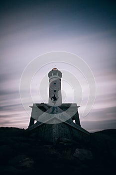 Long exposure image of Punta Nariga Lighthouse at twilight