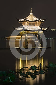 Long exposure image of Xihu Lake at night