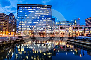 Long Exposure of the Inner Harbor at Night in Baltimore, Maryland