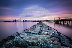 Long exposure of a jetty and the Chesapeake Bay Bridge, from San