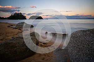 Long exposure  of Kaiteriteri beach New Zealand at dusk