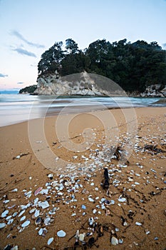Long exposure  of Kaiteriteri beach New Zealand at dusk