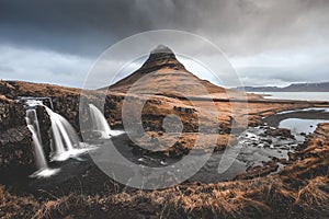 Long exposure Kirkjufellsfoss waterfall