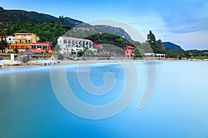 Long exposure landscape of Paleokastritsa famous sand beach in c