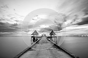 Long exposure, Landscape pier way on the sea, black and white