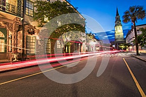 Long Exposure Light Trails on Back Streets of Charleston Historic District