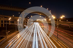 Long exposure light trails on a modern speedway