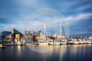 Long exposure of a marina at the Inner Harbor, Baltimore, Maryland.