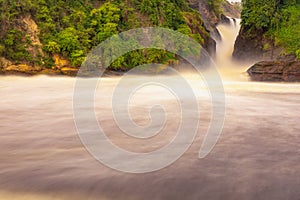 Long exposure of the Murchison waterfall on the Victoria Nile at sunset, Uganda.