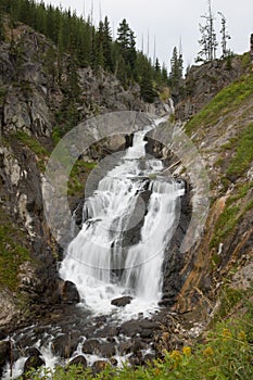 Long exposure of mystic falls waterfall in yellowstone