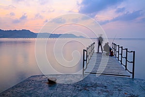 Long exposure of night fishing in Strunjan