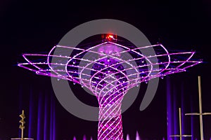 Long exposure night photo of the beautiful light and water show from the Tree of Life