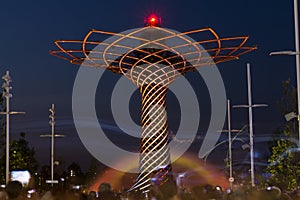 Long exposure night photo of the beautiful light and water show from the Tree of Life