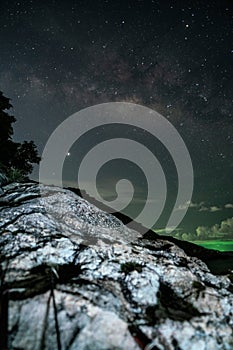 Long exposure Night Photography with Milky way over sea in phuket thailand