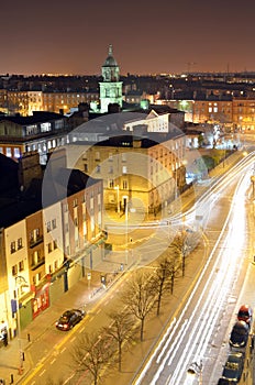 Long Exposure of Parnell Street Rooftop View at Night in Dublin, Ireland