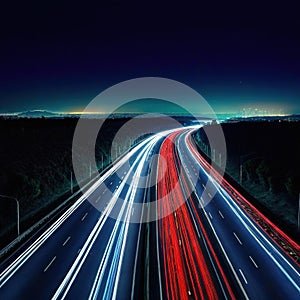 long exposure photo of highway at night with light streaks on the side of the