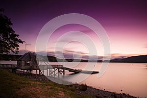 Long exposure photograph Lake at Te Anau in sunset time, South Island, New Zealand