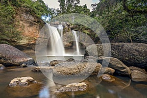 Long exposure photography of  small rainbow at Haew Suwat waterfall in Khoa Yai National park, Thailand