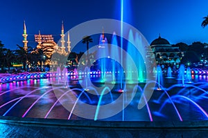 Long exposure photography at Sultanahmet Mosque with fountain in the foreground